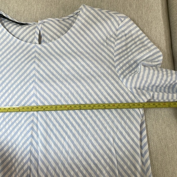 Zara Striped Blue and White Tie Front 3/4 Sleeve Blouse 💯 Cotton Size M - Picture 10 of 13